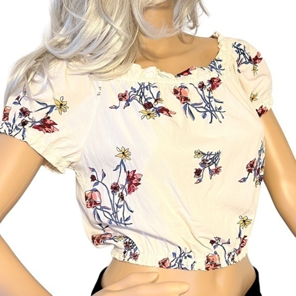 Sky and Sparrow Cream White Floral Crop Top Blouse Small
